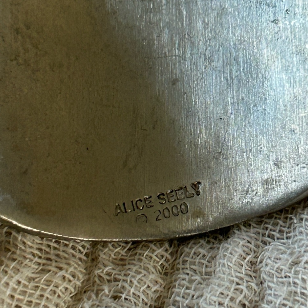 Alice Seely VTG Y2K Lead Free Pewter Tribal Link Bracelet Toggle Clasp Signed - Picture 12 of 12